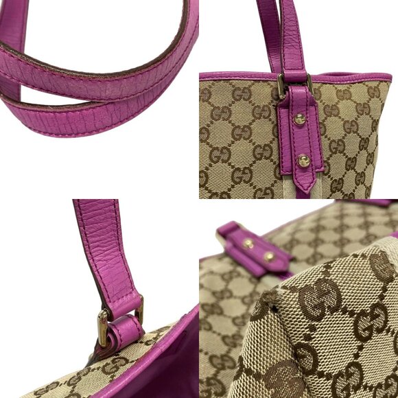 GUCCI GG 137396 Dark Brown Beige Pink Jacquard Leather Tote Bag - Picture 13 of 14